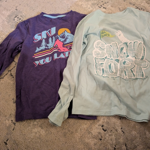 Kids Ski Themed Long Sleeve Shirts - Purple and Light Blue Set Of 2 - Picture 1 of 3